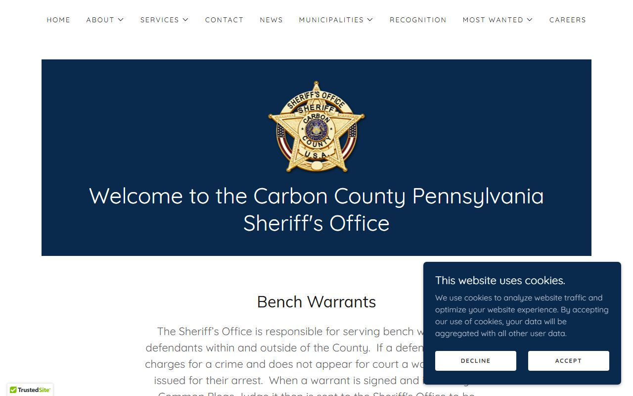 Carbon County warrants leading to arrest and jail court records