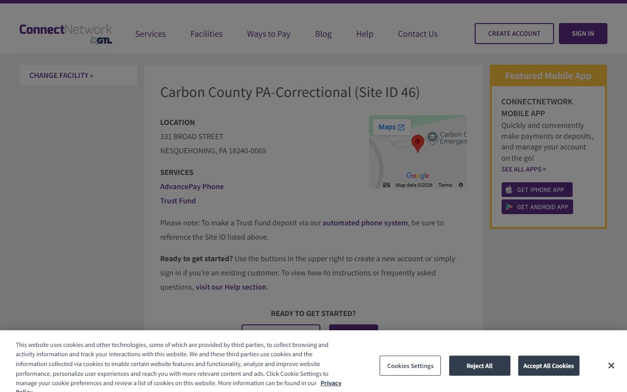 Carbon County Correctional Facility ConnectNetwork Site ID 46 inmate deposits